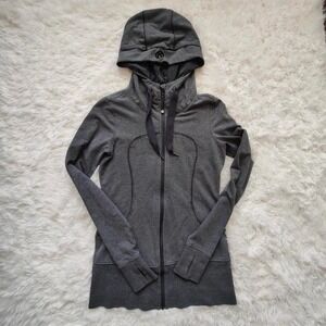 Lululemon Womens M Gray Full Zip Long Hooded Jacket Live Simply Yoga Athleisure